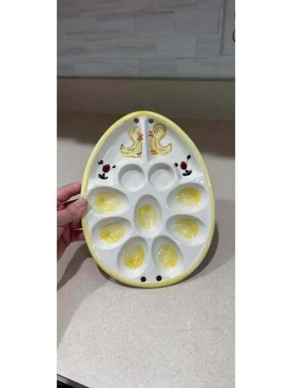 Vintage Davar Original Ceramic EggShaped Deviled Egg Platter with Chicks / ducks